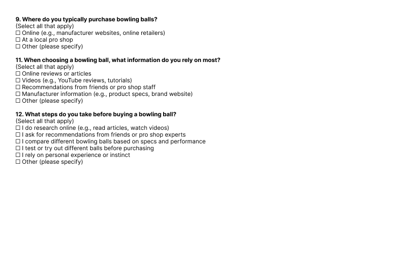 Purchase and research behavior survey questions